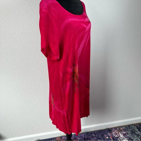 Tropical Batik Pink Rayon Tunic Dress Bamboo Print One Size - Picture 2 of 15